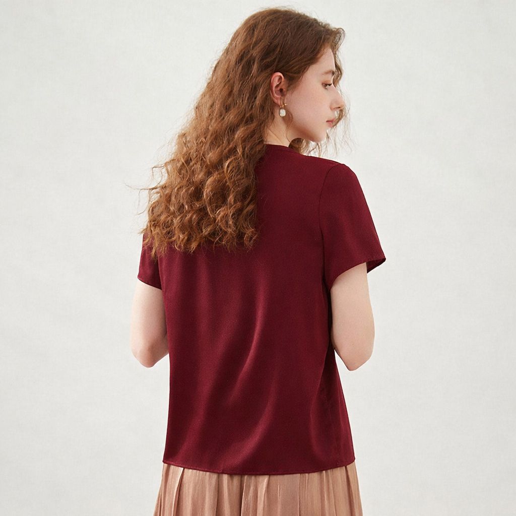 22 Momme Basic V-Neck Pure Mulberry Silk Short Sleeve T-Shirt