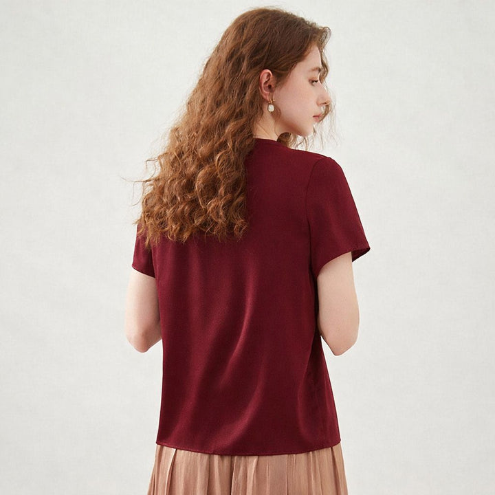 22 Momme Basic V-Neck Pure Mulberry Silk Short Sleeve T-Shirt