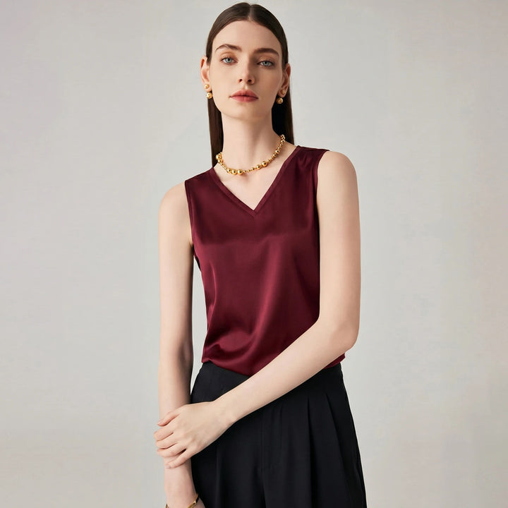 22 Momme V-Neck Sleeveless Silk Tank Top for Women