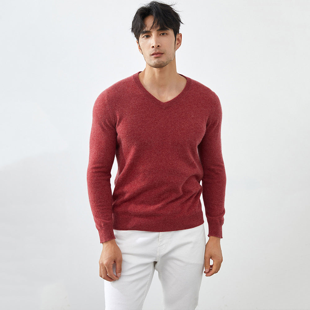 Men's Classic V-Neck 100% Cashmere Pullover Sweater