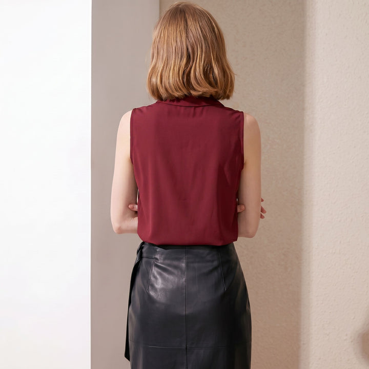 Women’s Sleeveless Draped V-Neck Mulberry Silk Blouse Top