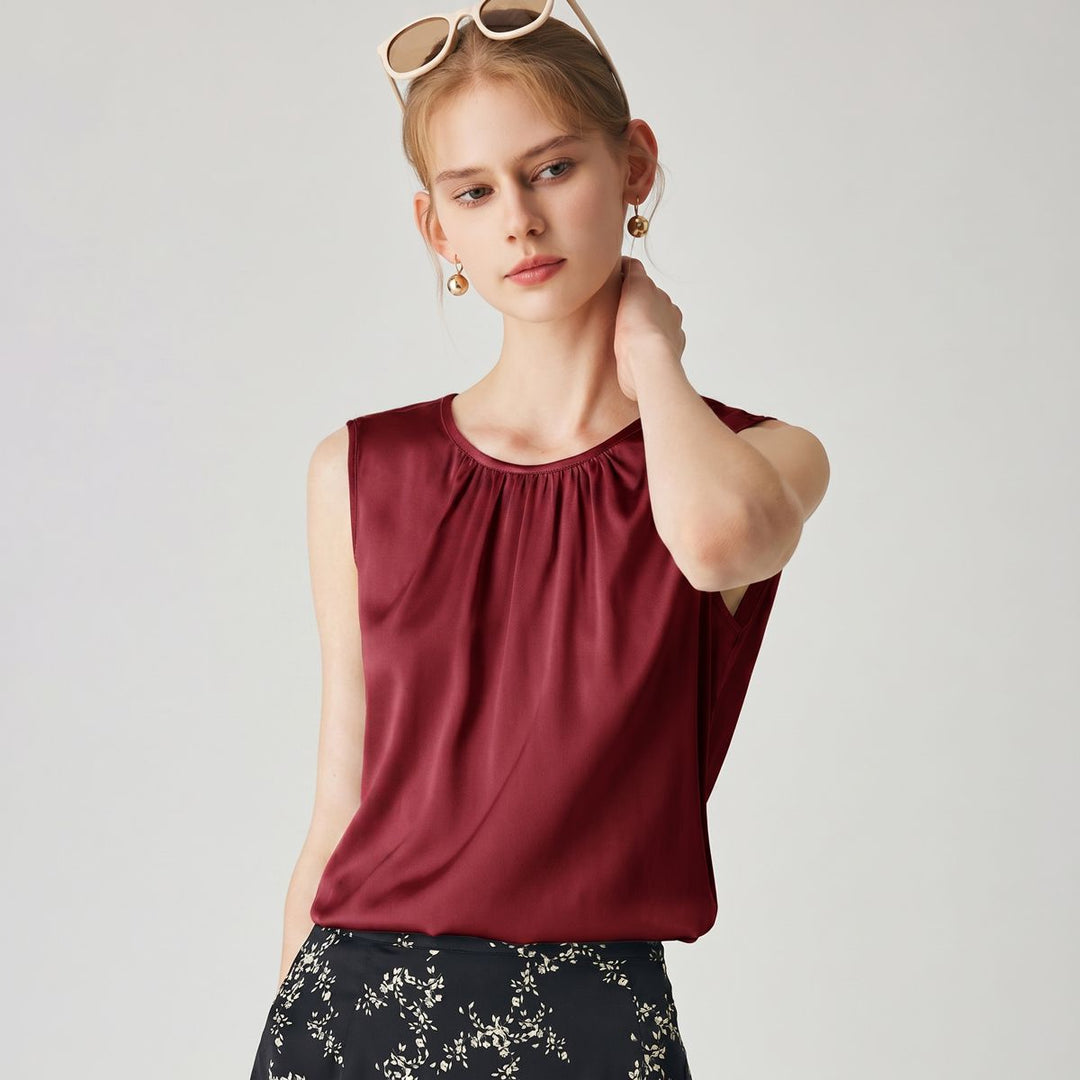 22 Momme Women's Round Neck Sleeveless Silk Shell Top