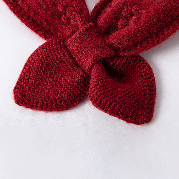 Bow Tie Cashmere Knit Scarf with Floral Embellishments