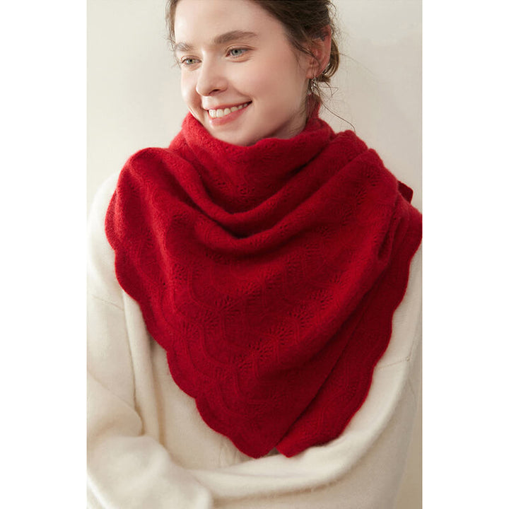 Women's Scalloped Edge Textured Knit 100% Cashmere Scarf