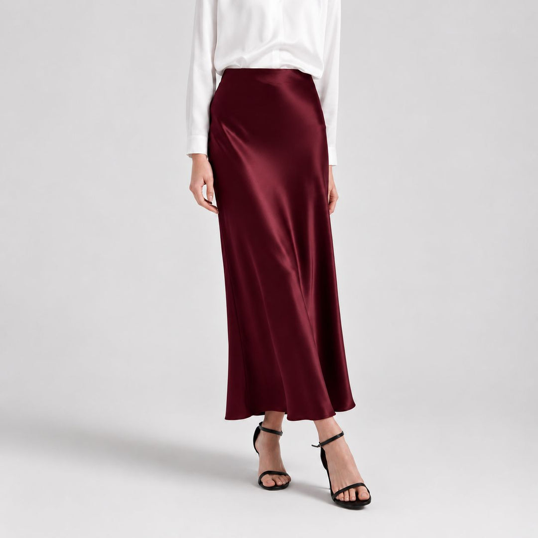 Women's 100% Mulberry Silk Maxi Slip Skirt Elegant High Waist Silk Bias Cut Long Skirt