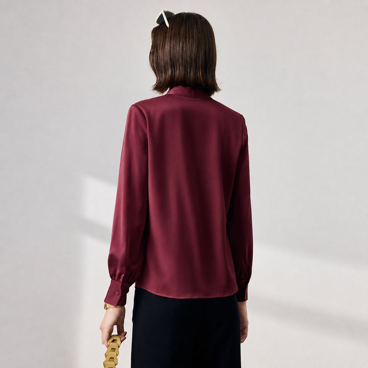 22 Momme Women's V-Neck Draped Front Long Sleeve Silk Blouse