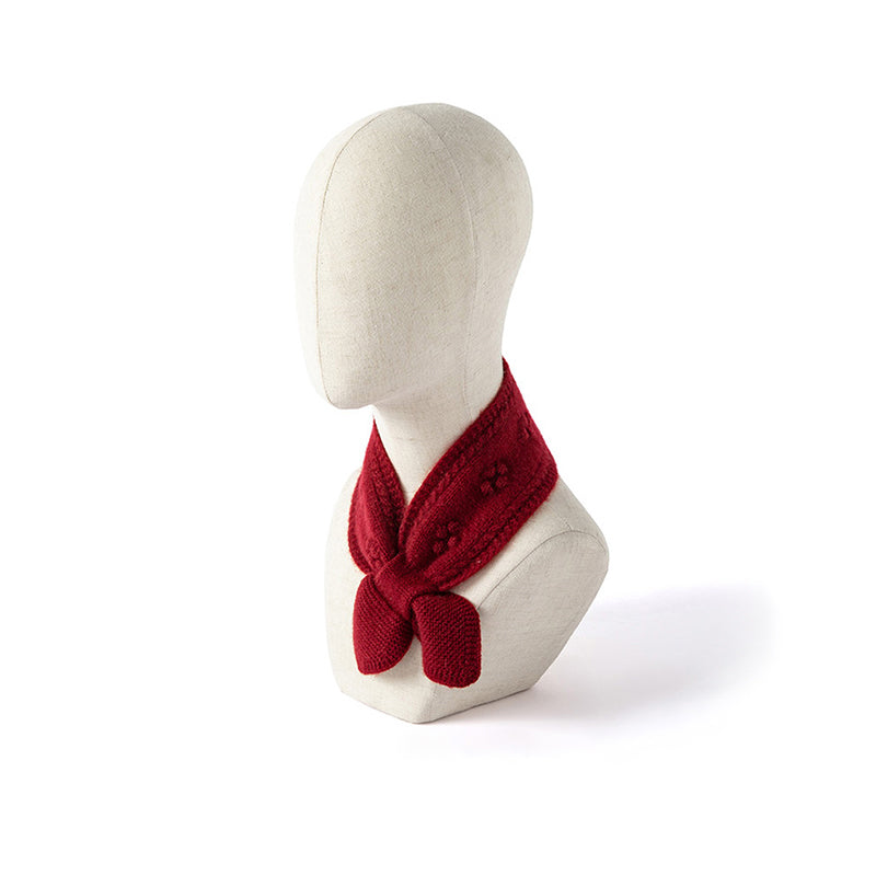 Bow Tie Cashmere Knit Scarf with Floral Embellishments