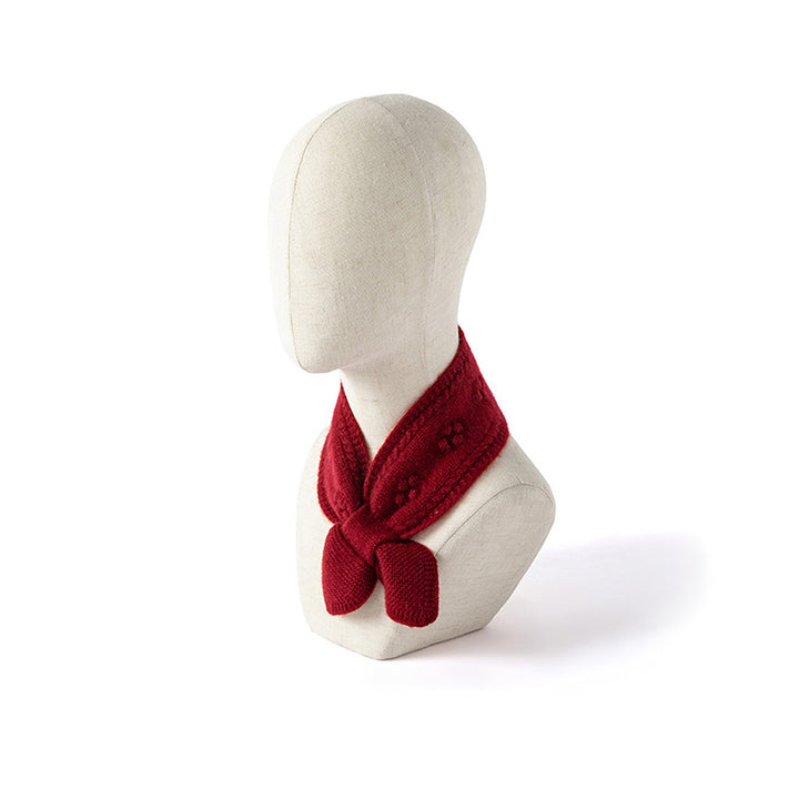Bow Tie Cashmere Knit Scarf with Floral Embellishments