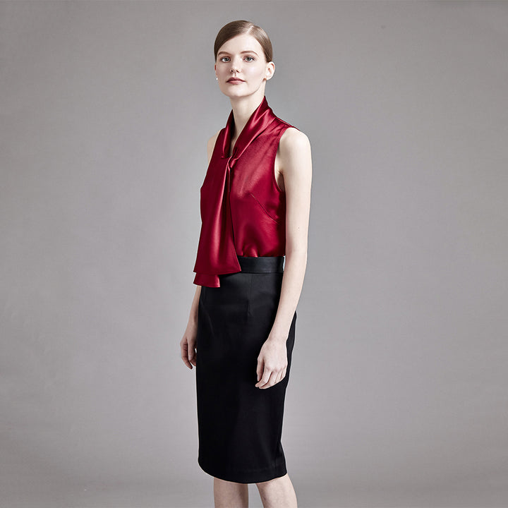 22 Momme Women's V-Neck Sleeveless Silk Tank Top with Scarf Tie