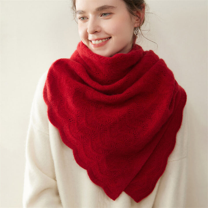 Women's Scalloped Edge Textured Knit 100% Cashmere Scarf