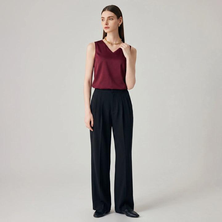 22 Momme V-Neck Sleeveless Silk Tank Top for Women