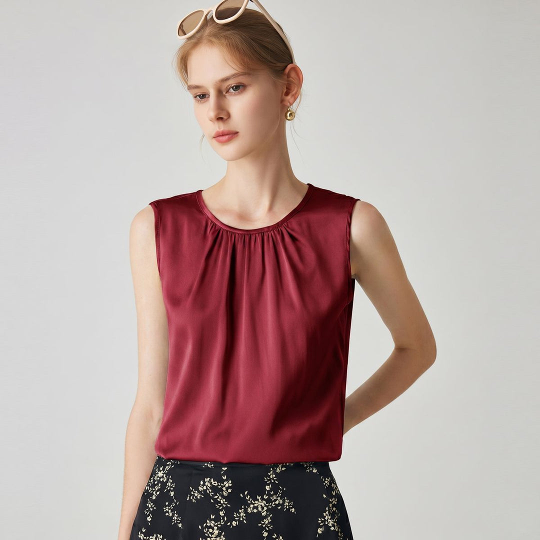 22 Momme Women's Round Neck Sleeveless Silk Shell Top