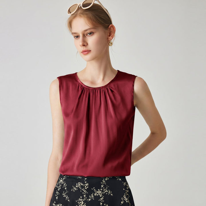 22 Momme Women's Round Neck Sleeveless Silk Shell Top