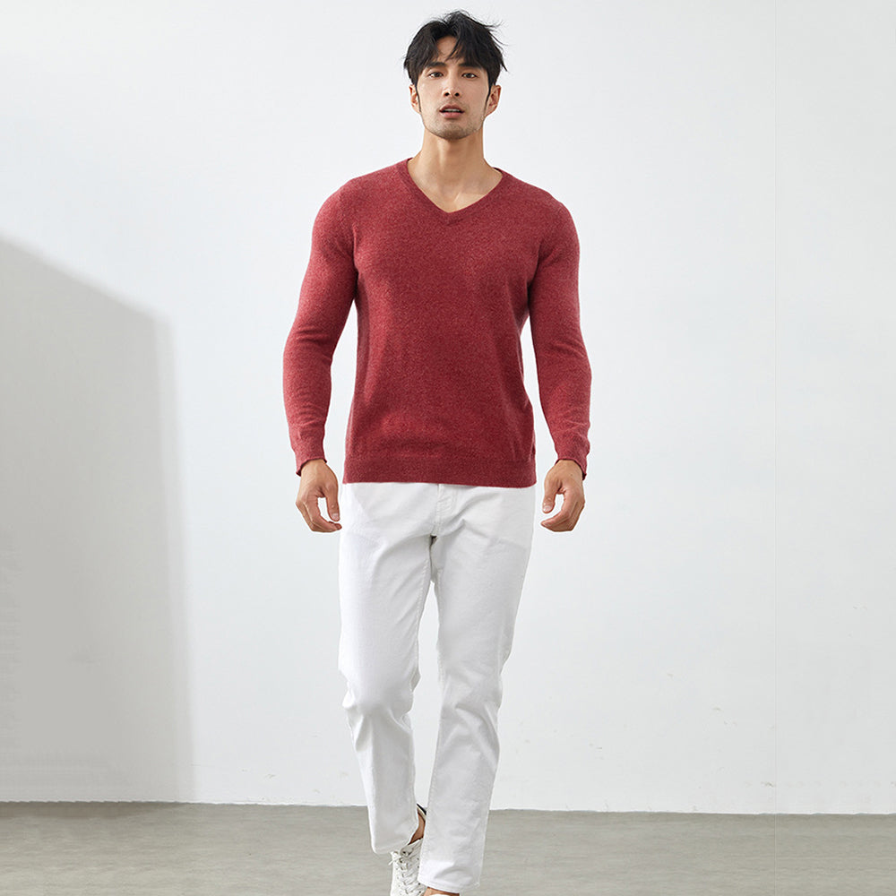 Men's Classic V-Neck 100% Cashmere Pullover Sweater