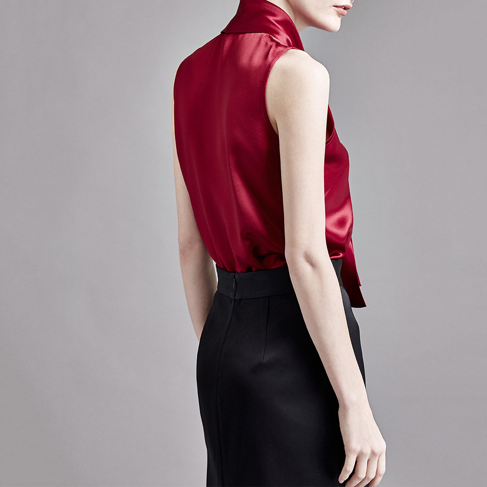 22 Momme Women's V-Neck Sleeveless Silk Tank Top with Scarf Tie