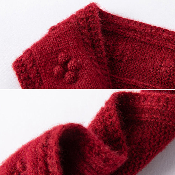 Bow Tie Cashmere Knit Scarf with Floral Embellishments