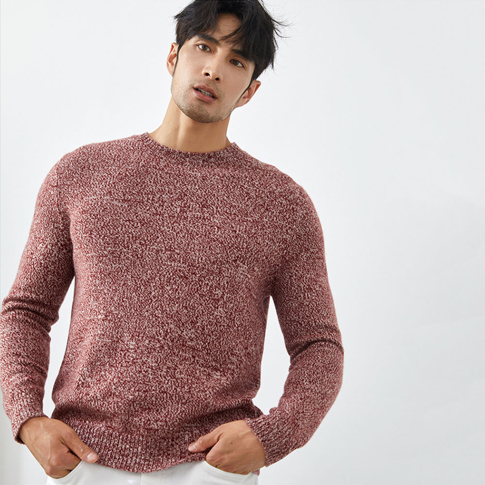 Men's Luxury Marled Crewneck 100% Cashmere Sweater