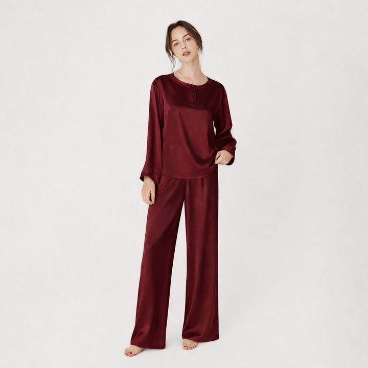22 Momme Round Neck Long Sleeve Pullover Silk Pajama Set for Women