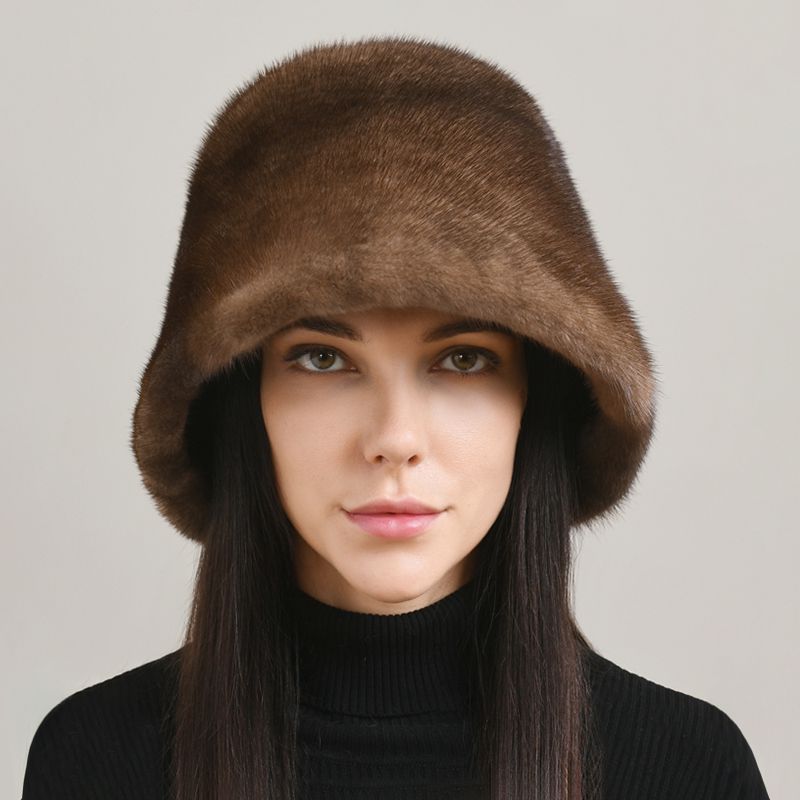 Luxury Real Mink Fur Bucket Hat Soft Warm Elegant Winter Hat for Women