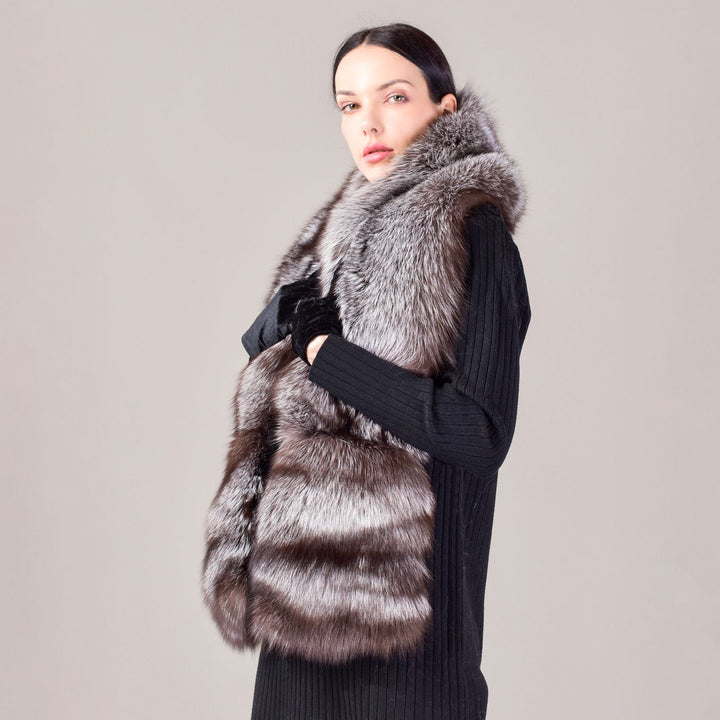 Women's Oversized Real Fox Fur Shawl Wrap Large Fur Collar Scarf with Pocket for Parties and Wedding