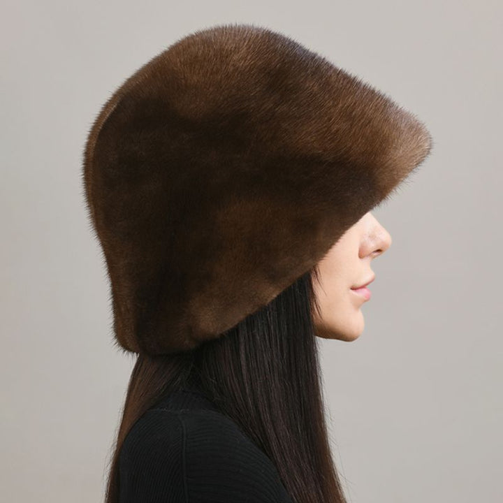 Luxury Real Mink Fur Bucket Hat Soft Warm Elegant Winter Hat for Women