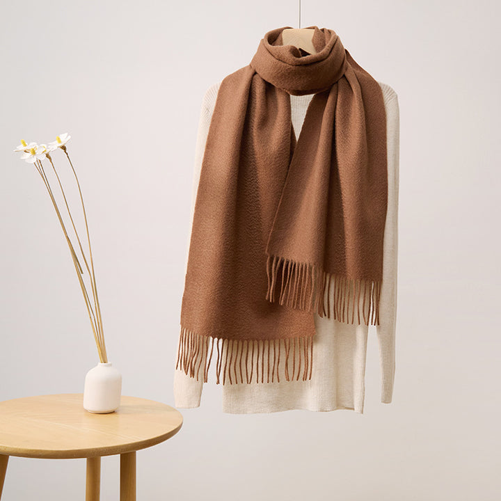 Basic Solid Color Long Cashmere Scarf with Tassels