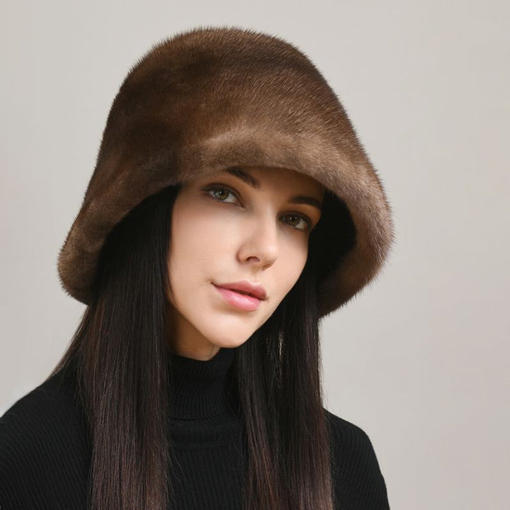 Luxury Real Mink Fur Bucket Hat Soft Warm Elegant Winter Hat for Women