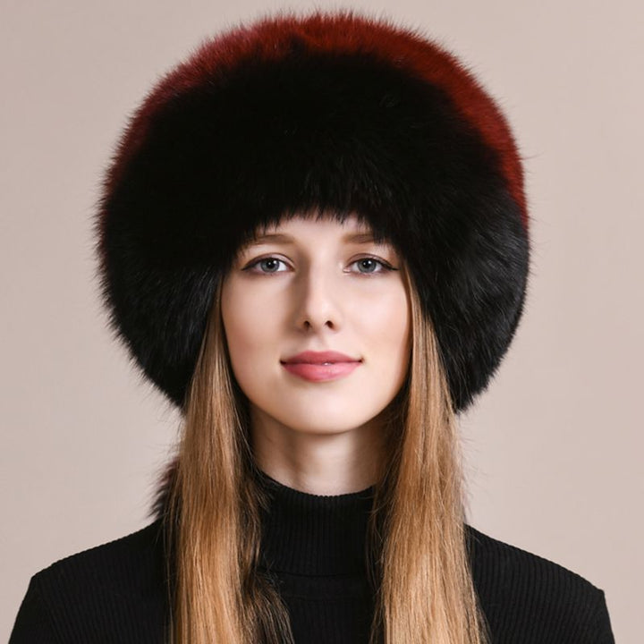 Soft Real Fox Fur Hat with Elegant Tails Women's Winter Fashion Cozy Full-Pelt Fur Beanie for Cold Weather