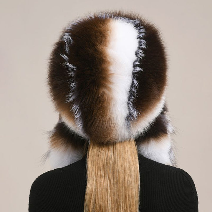 Luxury Oversized Two-Tone Real Fox Fur Pom Pom Hat Women Winter Warm Ushanka