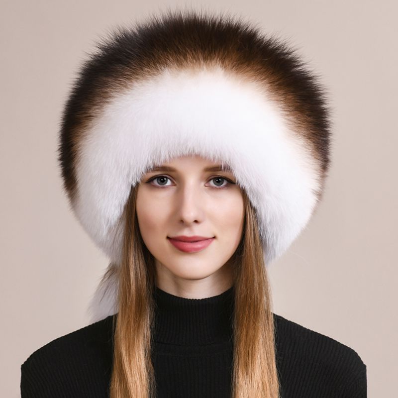 Soft Real Fox Fur Hat with Elegant Tails Women's Winter Fashion Cozy Full-Pelt Fur Beanie for Cold Weather