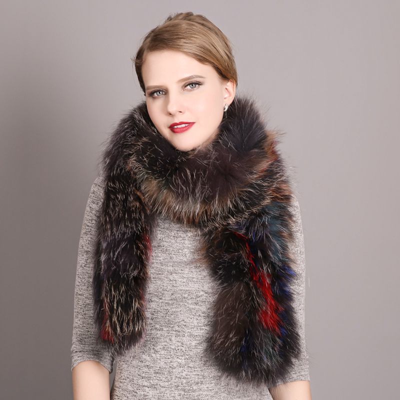 Women's Classic Long Fox Fur Scarf Long Plush Fur Stole Wrap for Women