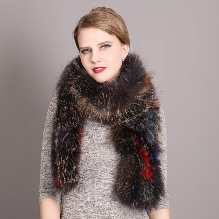 Women's Classic Long Fox Fur Scarf Long Plush Fur Stole Wrap for Women