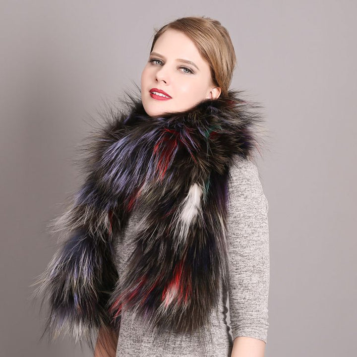 Women's Classic Long Fox Fur Scarf Long Plush Fur Stole Wrap for Women
