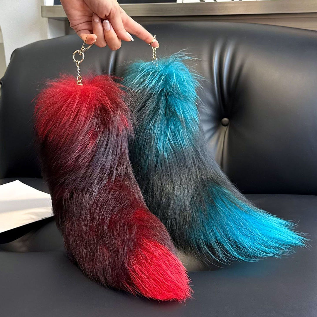 Colorful Real Fox Fur Tail Keychain Fluffy Long Fur Bag Charm Key Ring
