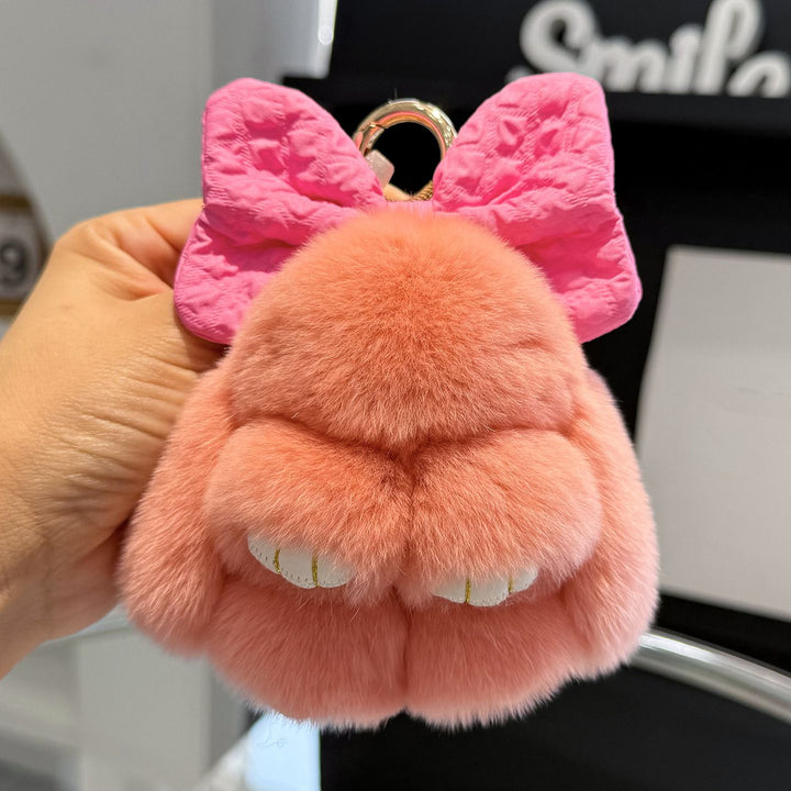 Real Rabbit Fur Cute Bunny and Bow Keychain Luxury Fur Bag Charm