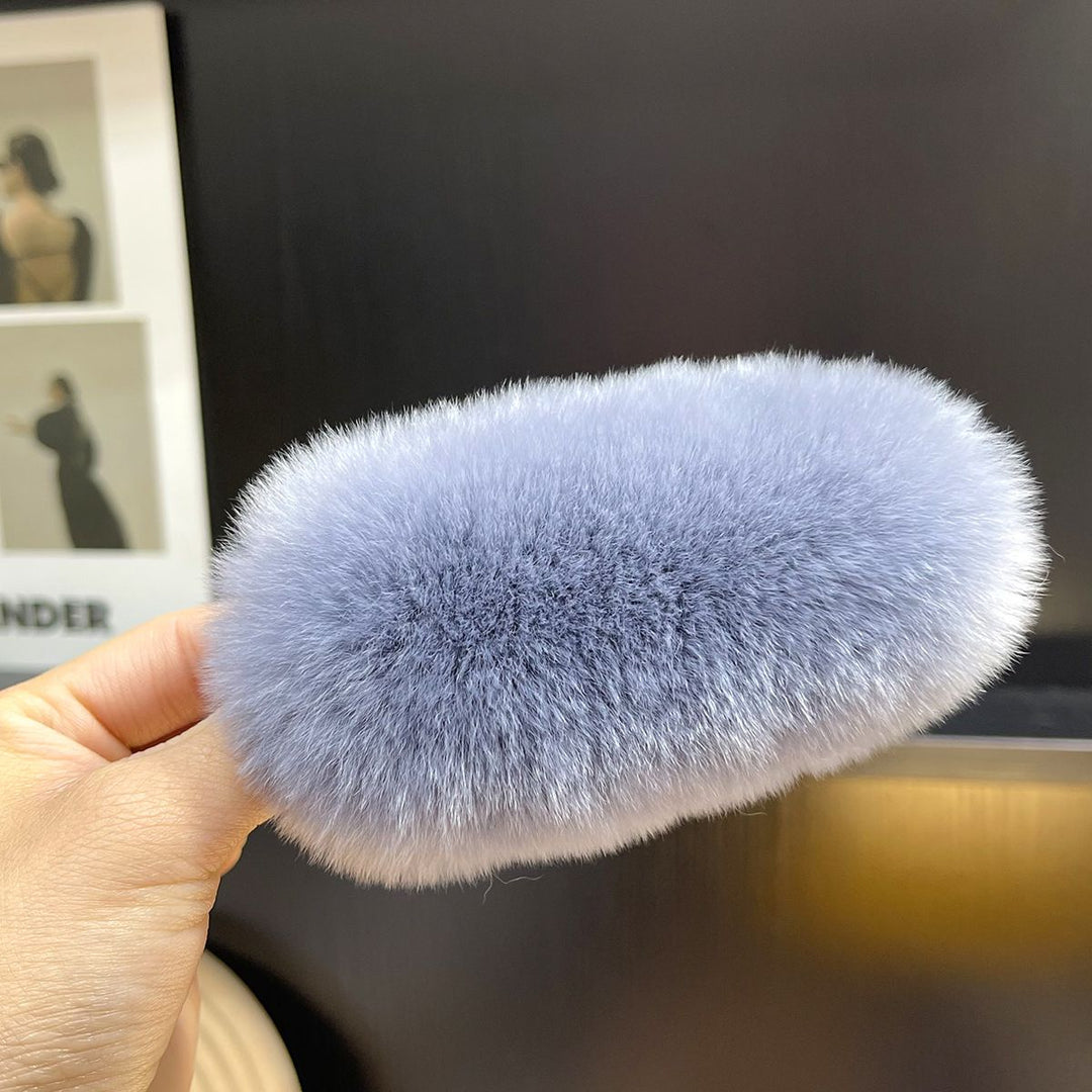 Soft Fluffy Oval Rabbit Fur Alligator Clip