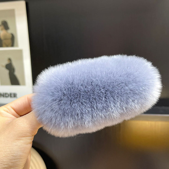 Soft Fluffy Oval Rabbit Fur Alligator Clip
