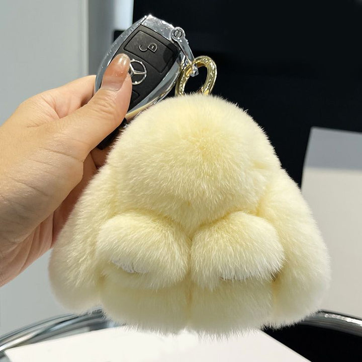 Real Rabbit Fur Bunny Keychain Fluffy Soft Plush Fur Bag Charm with Long Ears