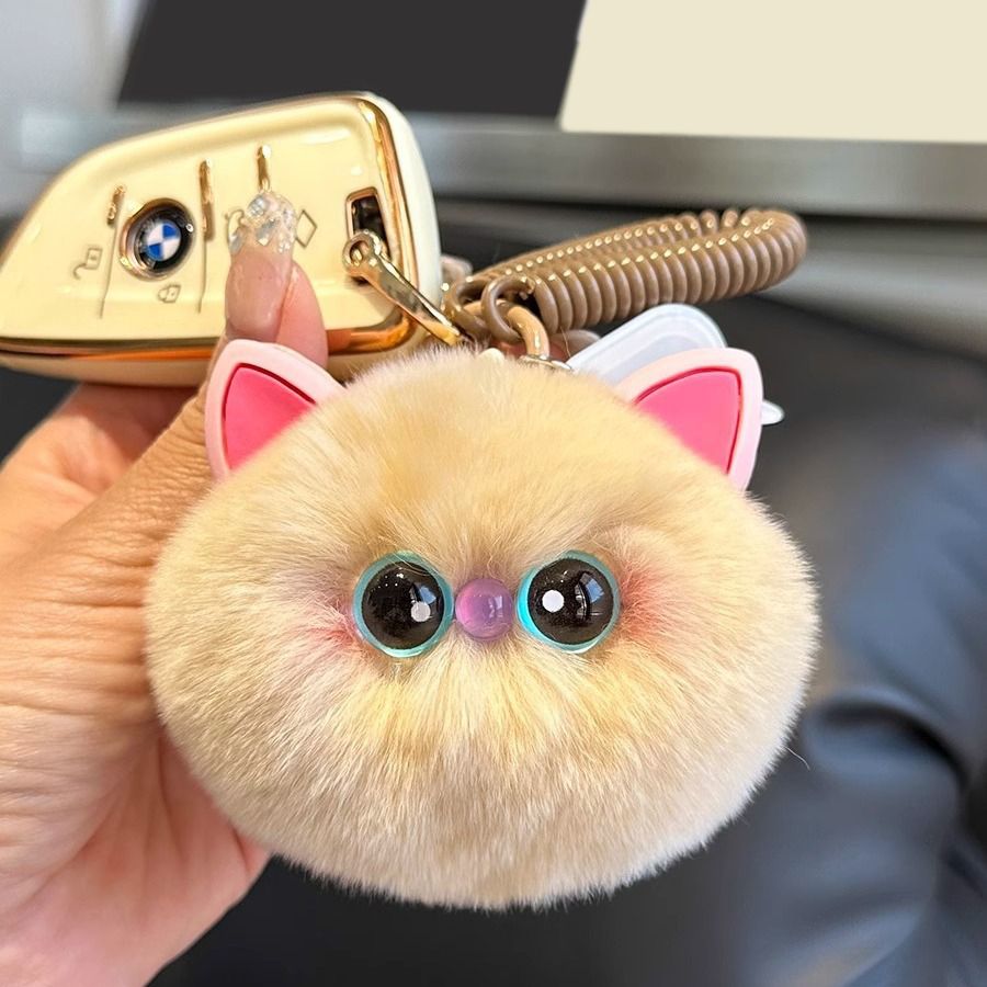 Ultra-Soft Real Rex Rabbit Fur Cat Keychain Cute Fluffy Pom Pom Bag Charm