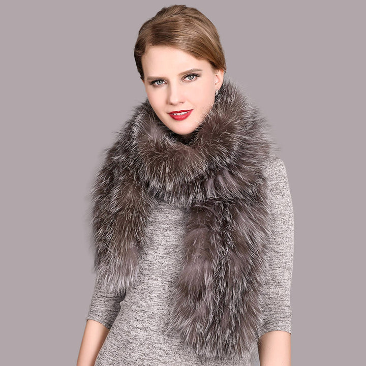 Women's Classic Long Fox Fur Scarf Long Plush Fur Stole Wrap for Women