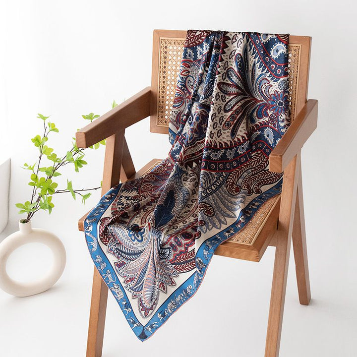 41" x 41" Classic Bloom Floral Paisley Butterfly Vintage Printed 100% Mulberry Silk Charmeuse Square Scarf