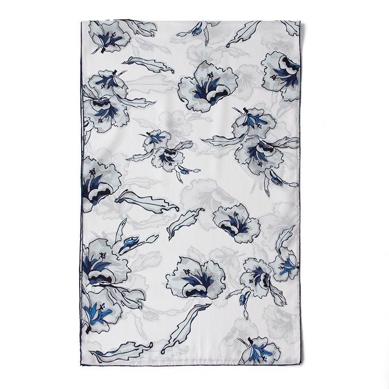 69" x 21" Womens Long Floral Printed Mulberry Silk Scarf Lightweight Luxury Wrap Neck Shawl