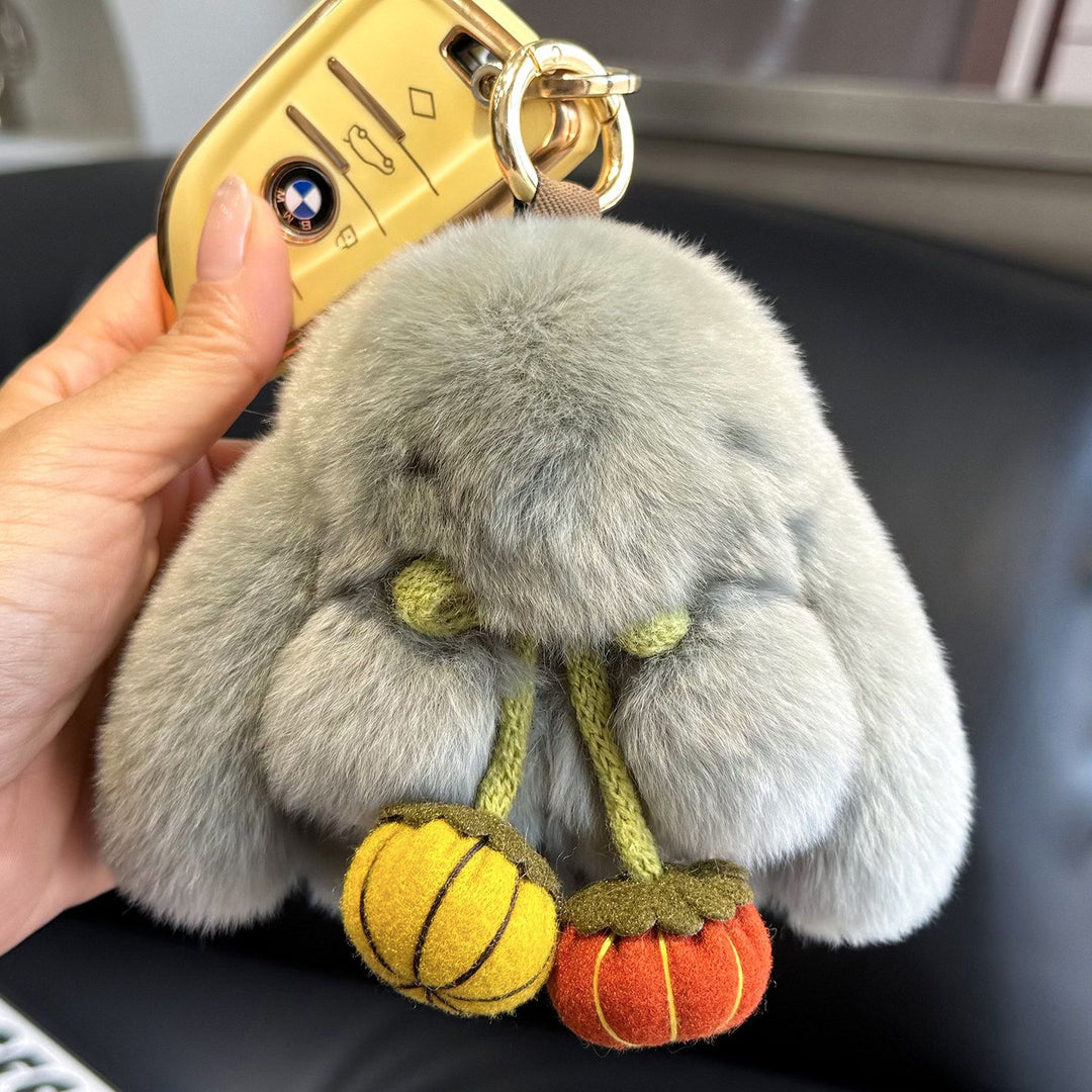 2026 Autumn New Halloween Pumpkin Rabbit Fur Bunny Keychain Soft Fluffy Bag  Car Accessory