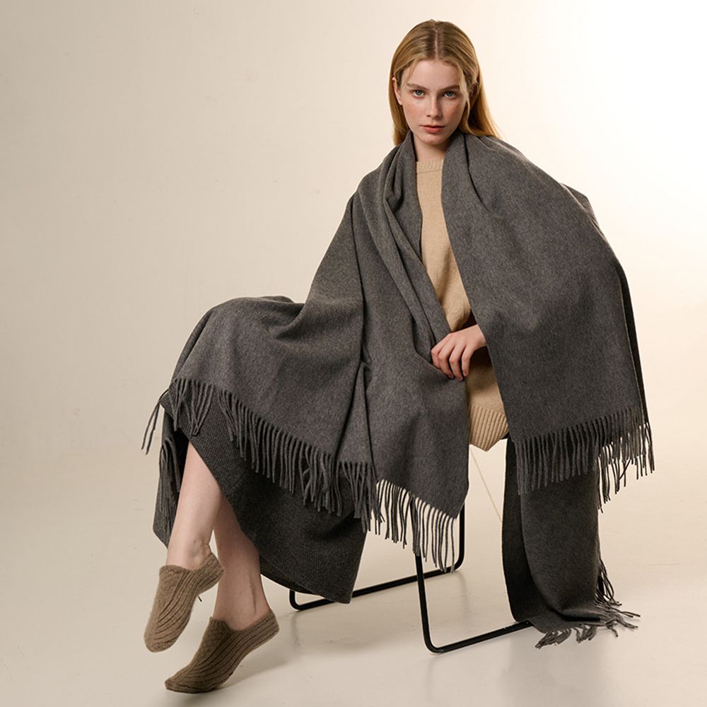 Oversized Soft Fringed 100% Cashmere Shawl Blanket Wrap for Travel