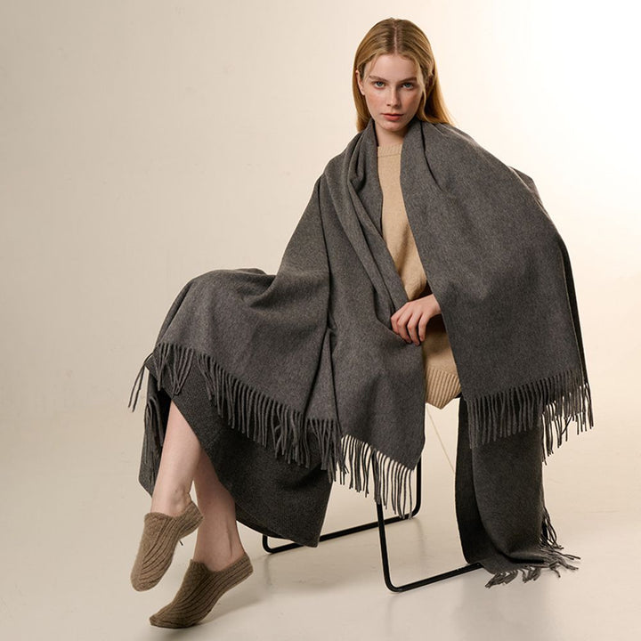 Oversized Soft Fringed 100% Cashmere Shawl Blanket Wrap for Travel