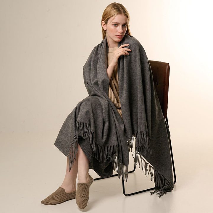 Oversized Soft Fringed 100% Cashmere Shawl Blanket Wrap for Travel