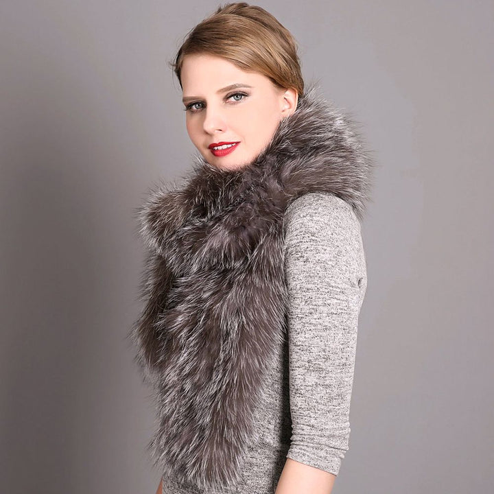 Women's Classic Long Fox Fur Scarf Long Plush Fur Stole Wrap for Women