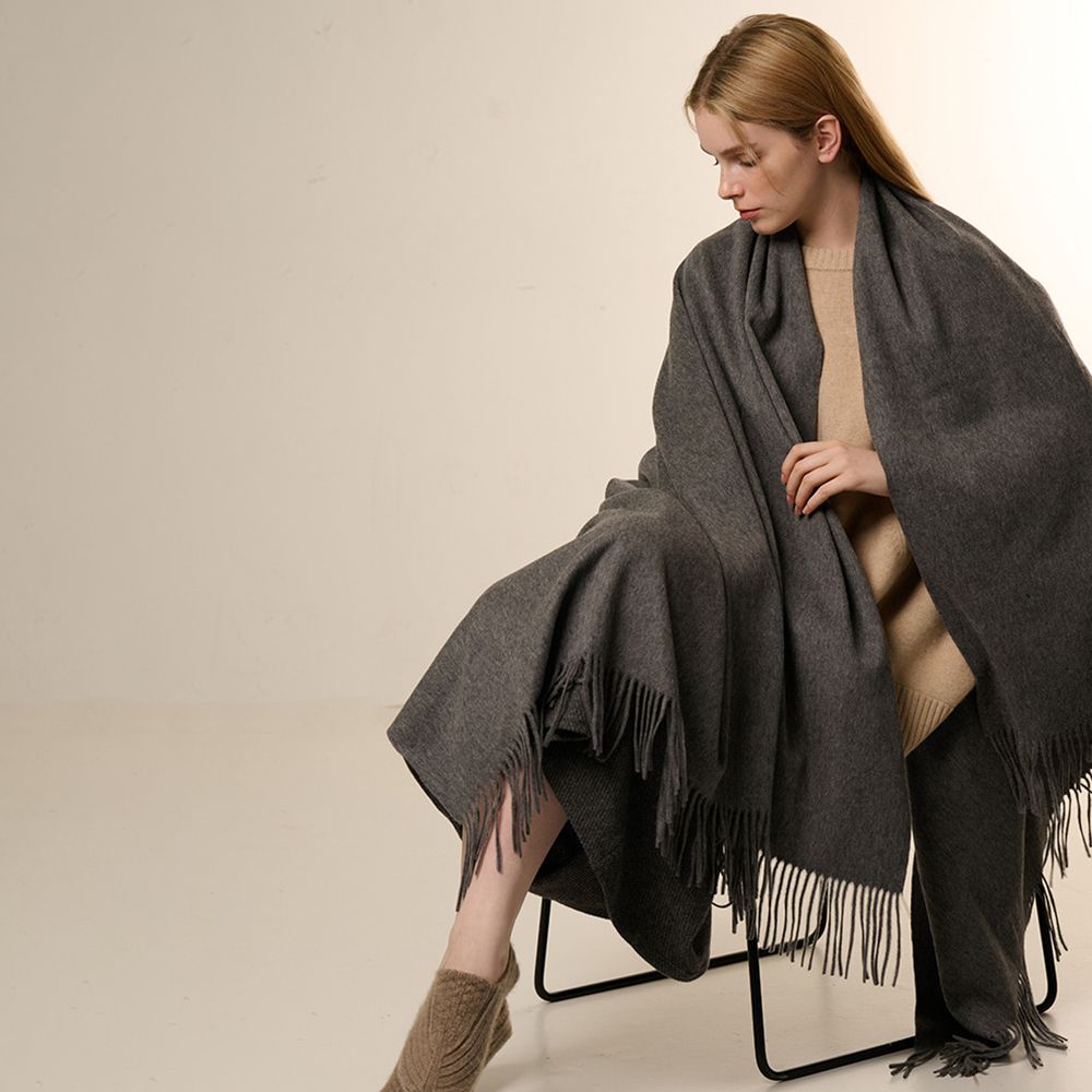 Oversized Soft Fringed 100% Cashmere Shawl Blanket Wrap for Travel
