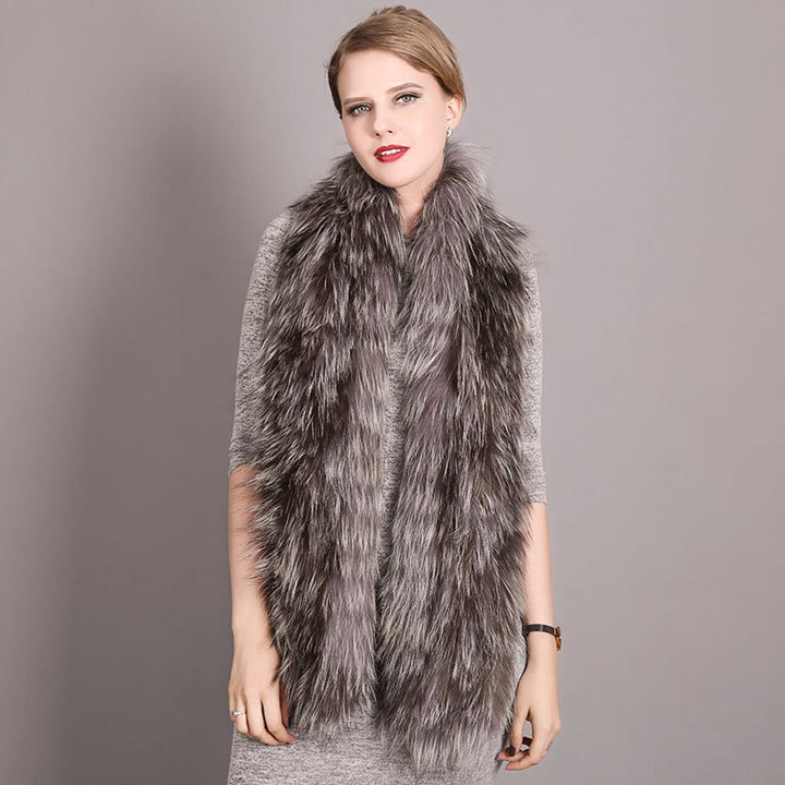 Women's Classic Long Fox Fur Scarf Long Plush Fur Stole Wrap for Women