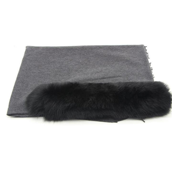 Cashmere Shawl with Real Fox Raccoon Fur Collar for Women Luxury Cashmere Wrap Scarf Winter Stole